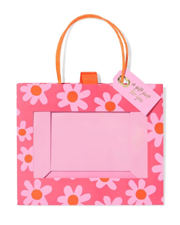 sac cadeau 24x20x11 cm imprim&eacute; fleurs avec fen&ecirc;tre rose/orange   - 61100300 - HEMA