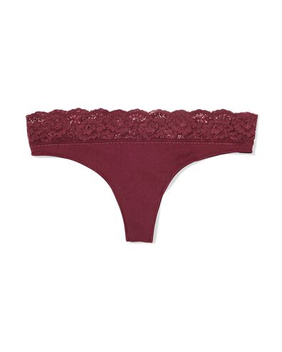 damesstring naadloos micro met kant bordeauxrood - 19611724BURGUNDYRED - HEMA