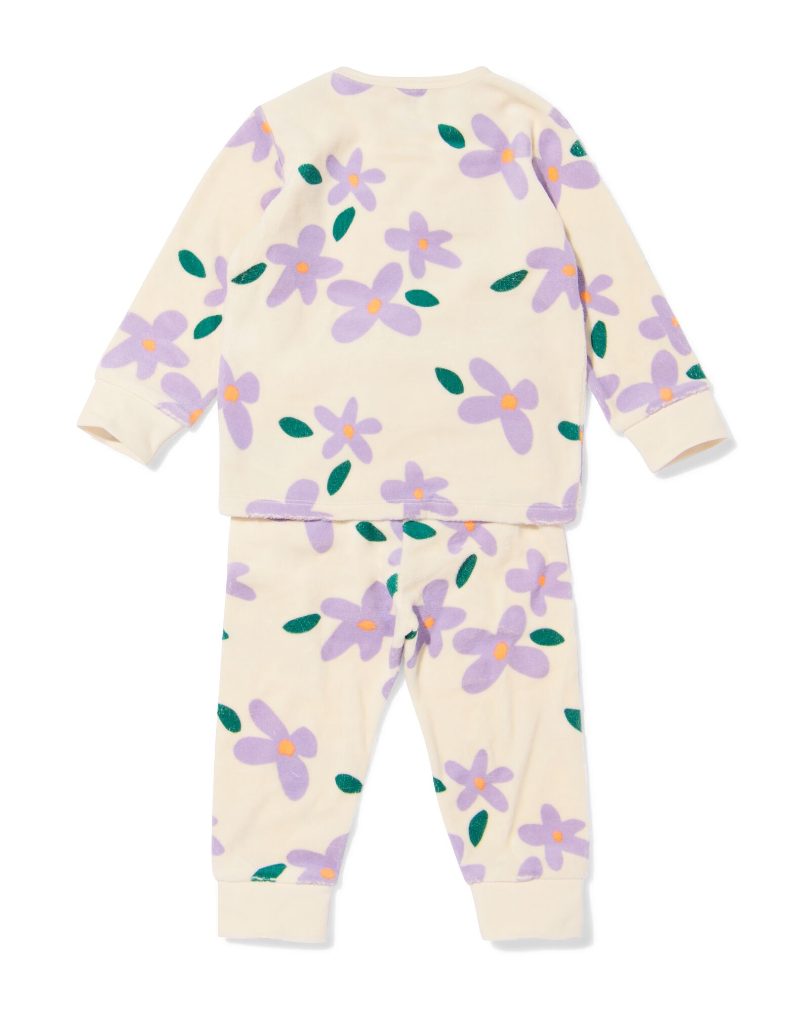 babypyjama velvet bloemen gebroken wit - 33309550OFFWHITE - HEMA