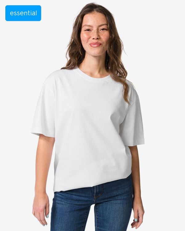 dames T-shirt  Do relaxed fit wit wit - 36304320WHITE - HEMA