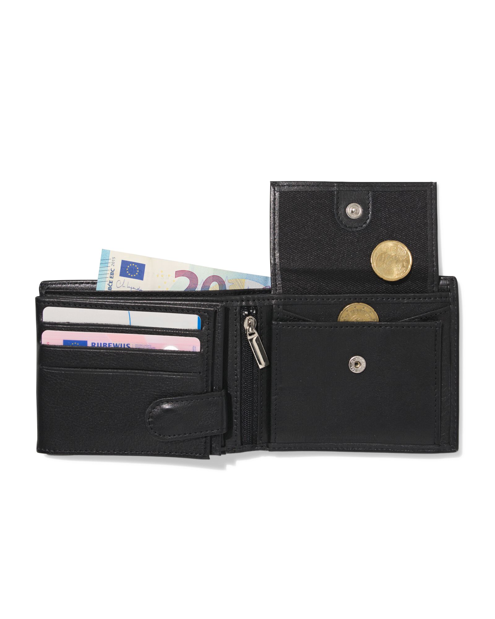 billfold portemonnee laag leer zwart - 18150055 - HEMA