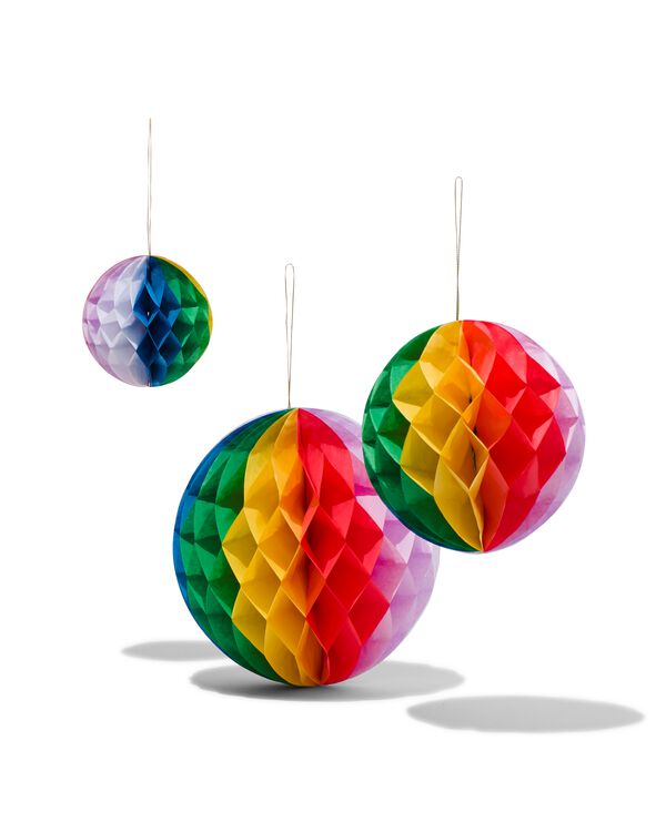 3 décorations en papier alvéolé - ballon arc-en-ciel - 14230203 - HEMA