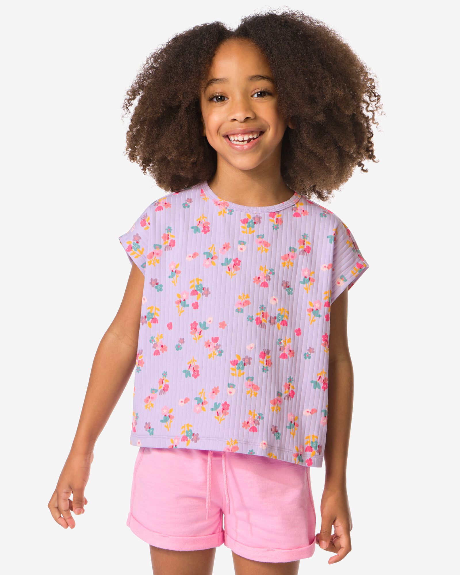 kinder T-shirt bloemen lichtpaars lichtpaars - 30837449LIGHTPURPLE - HEMA