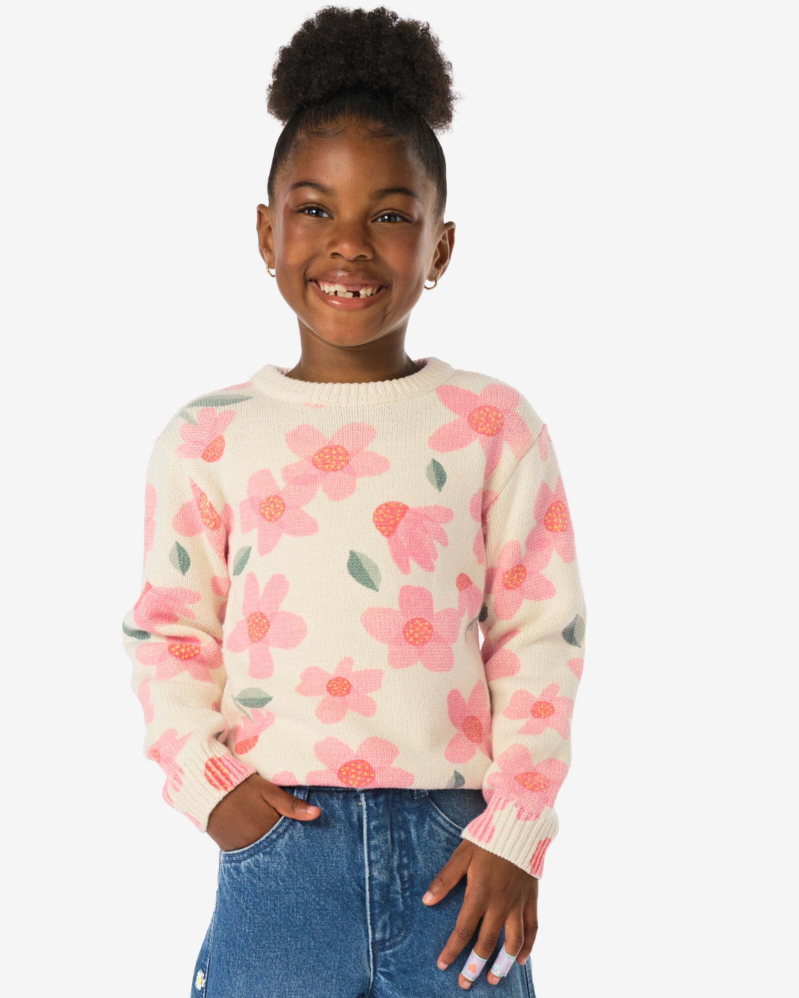 kindertrui bloemen ecru - 30852118ECRU - HEMA