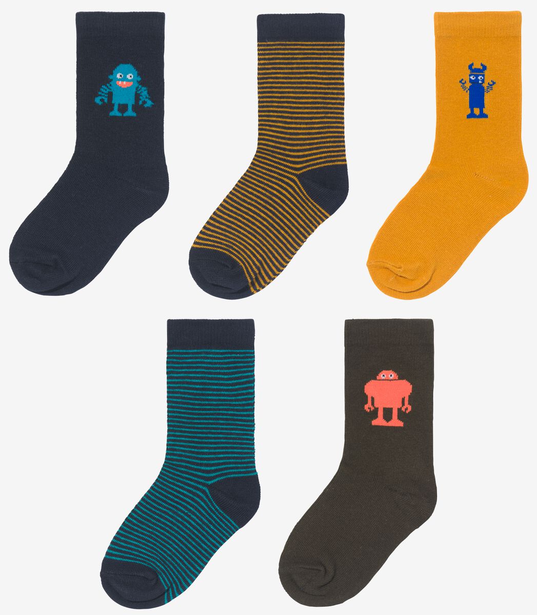 kinder sokken met katoen - 5 paar blauw 31/34 - 4360063 - HEMA
