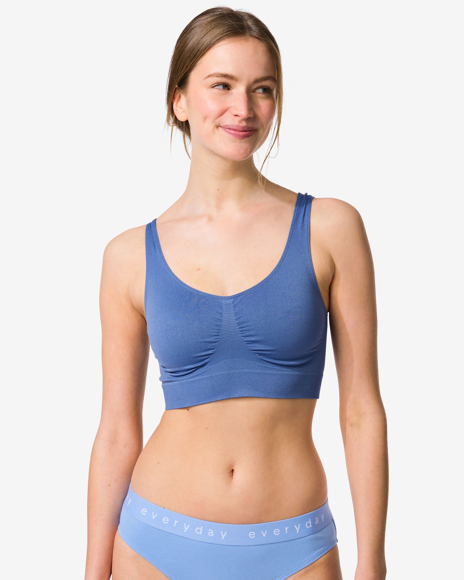 niet voorgevormde top zonder beugel naadloos middenblauw - 21811860MIDBLUE - HEMA