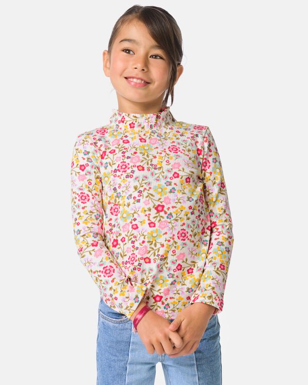 Kinder-T-Shirt gerippt mit Blumen ecru ecru - 30828304ECRU - HEMA