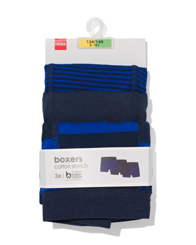 3 boxers basic enfant coton stretch bleu 134/140 - 19210442 - HEMA