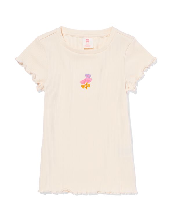 kinder T-shirt rib bloemen ecru ecru - 30846424ECRU - HEMA