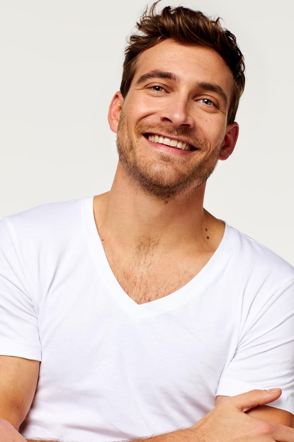 heren t-shirt slim fit diepe v-hals extra lang white - HEMA