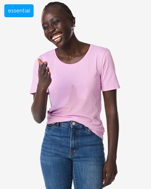 dames T-shirt slim fit o-hals roze roze - 36302080PINK - HEMA
