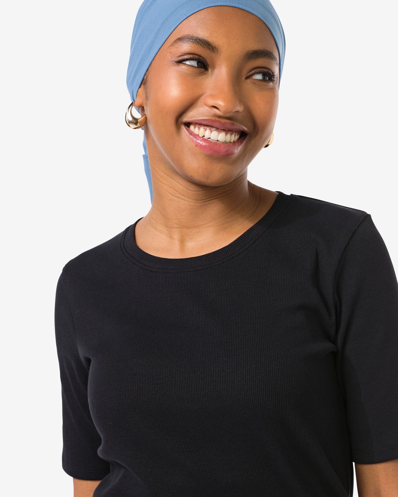 dames T-shirt Clara rib zwart zwart - 36259050BLACK - HEMA