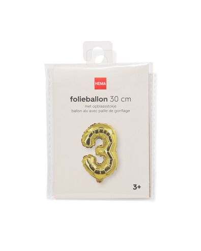 folieballon cijfer 3 30cm goud - 14260024 - HEMA