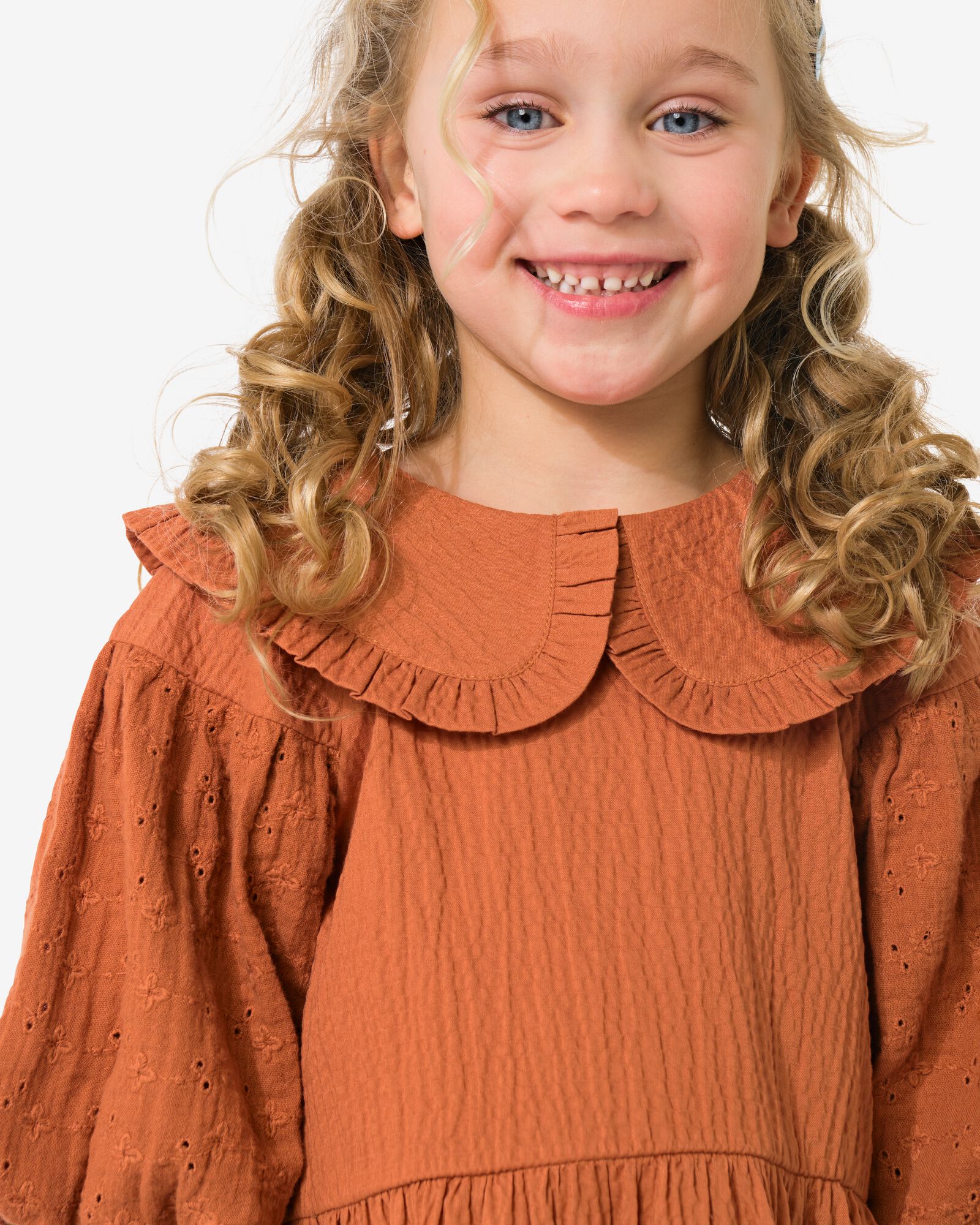 kinderjurk A-lijn geborduurd bruin bruin - 30847300BROWN - HEMA
