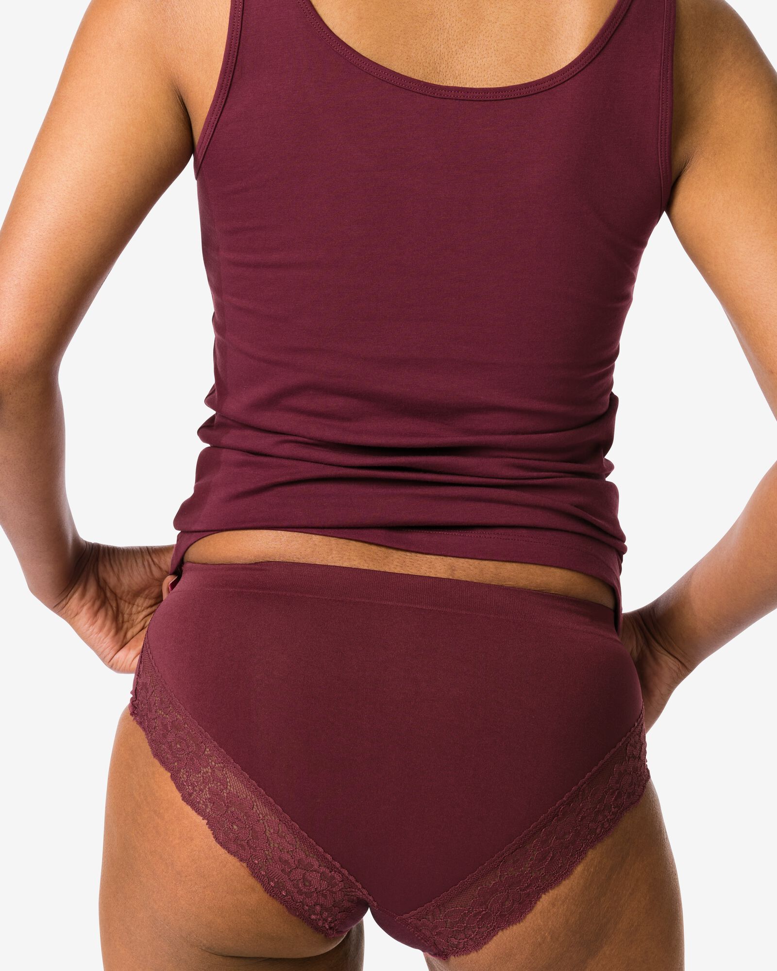 Damen-Hipster nahtlos aus Mikrofaser mit Spitze bordeauxrot - 19611534BURGUNDYRED - HEMA