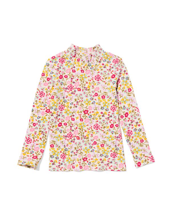 kinder T-shirt rib bloemen ecru ecru - 30828304ECRU - HEMA
