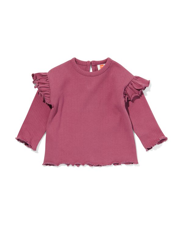 t-shirt bébé côtelé avec volants rose foncé rose foncé - 33009650DARKPINK - HEMA