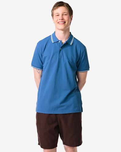 polo homme Denton piqu&eacute; bleu moyen bleu moyen - 2140550MIDBLUE - HEMA