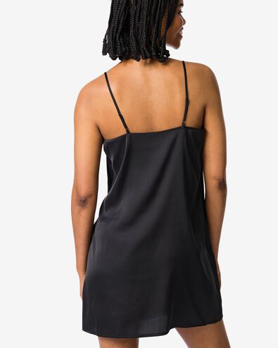 damesnachthemd satijn met kant zwart - 23404630BLACK - HEMA