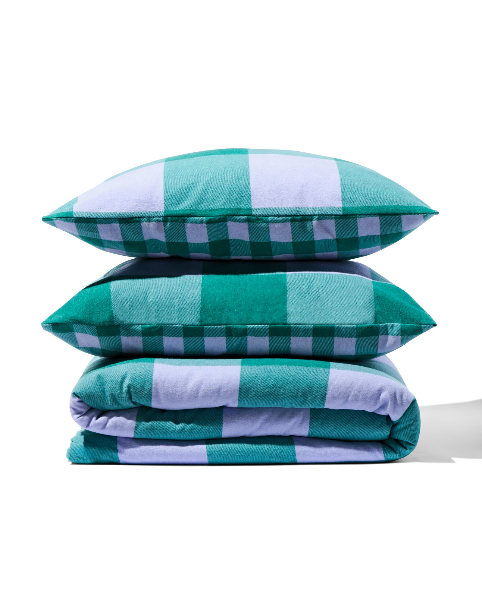 housse de couette flanelle 240 x 200/220 carreaux vert  - 5770099 - HEMA