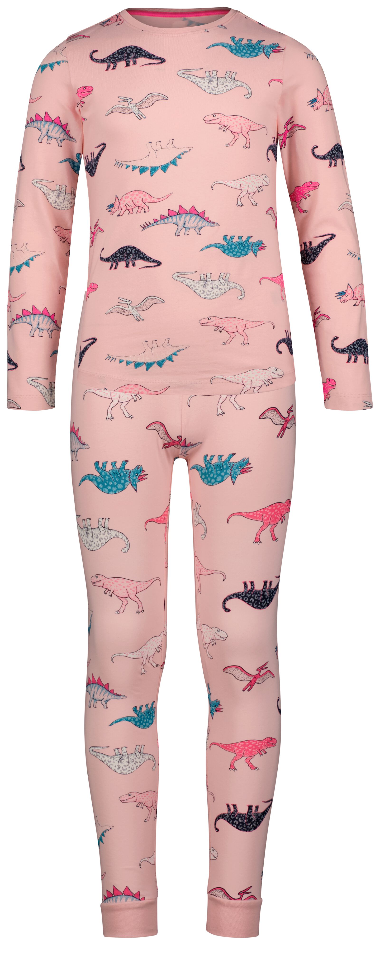 Kinder-Pyjama, Dinosaurier, mit Puppennachthemd hellrosa - 1000028382 - HEMA