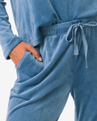 dames loungebroek velours middenblauw - 23401050MIDBLUE - HEMA