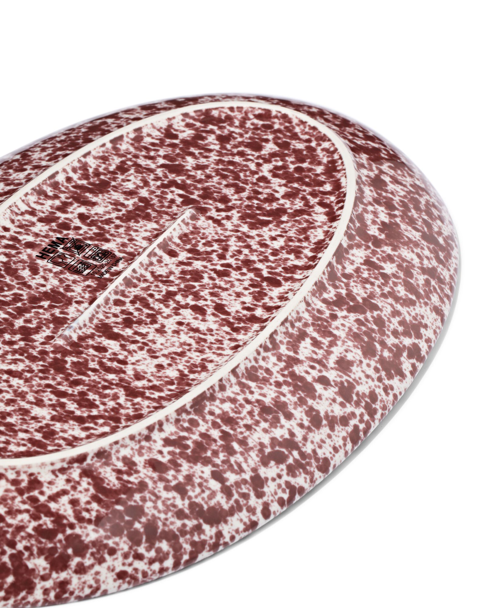 serveerschaal 32x21cm ovaal aardewerk spikkel rood - 9650363 - HEMA