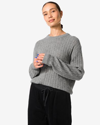 dames kabeltrui Fiep grijsmelange - 36205150GREYMELANGE - HEMA