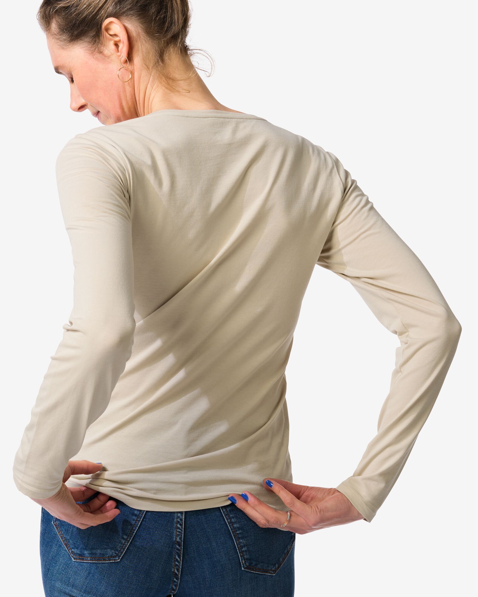 dames T-shirt slim fit o-hals zand zand - 36310360SAND - HEMA