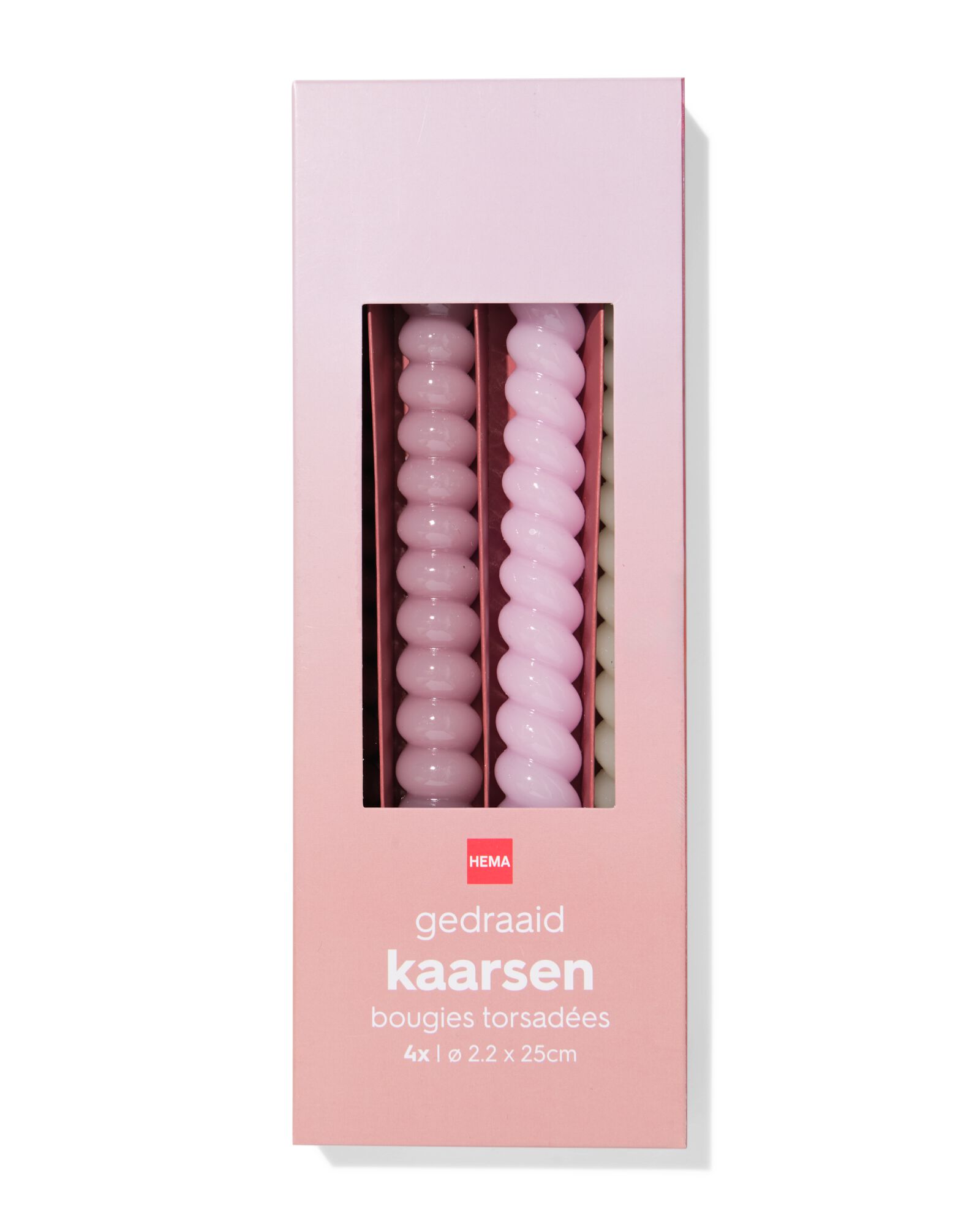 Haushaltskerzen, Ø 2,2 × 25 cm, gedreht, rosa – 4 Stück - 13506124 - HEMA
