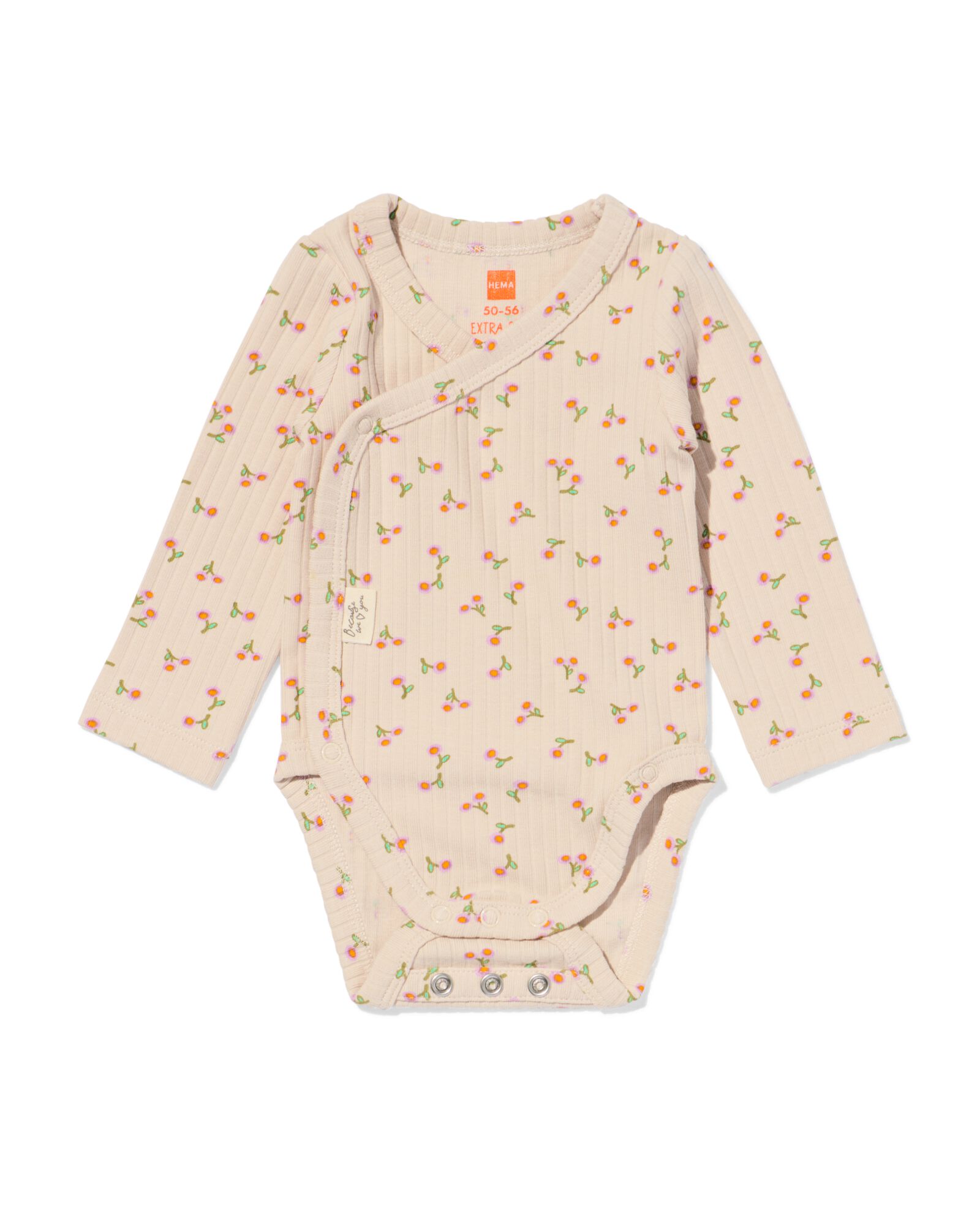 newborn meegroei overslag body rib bloemen ecru ecru - 33437820ECRU - HEMA