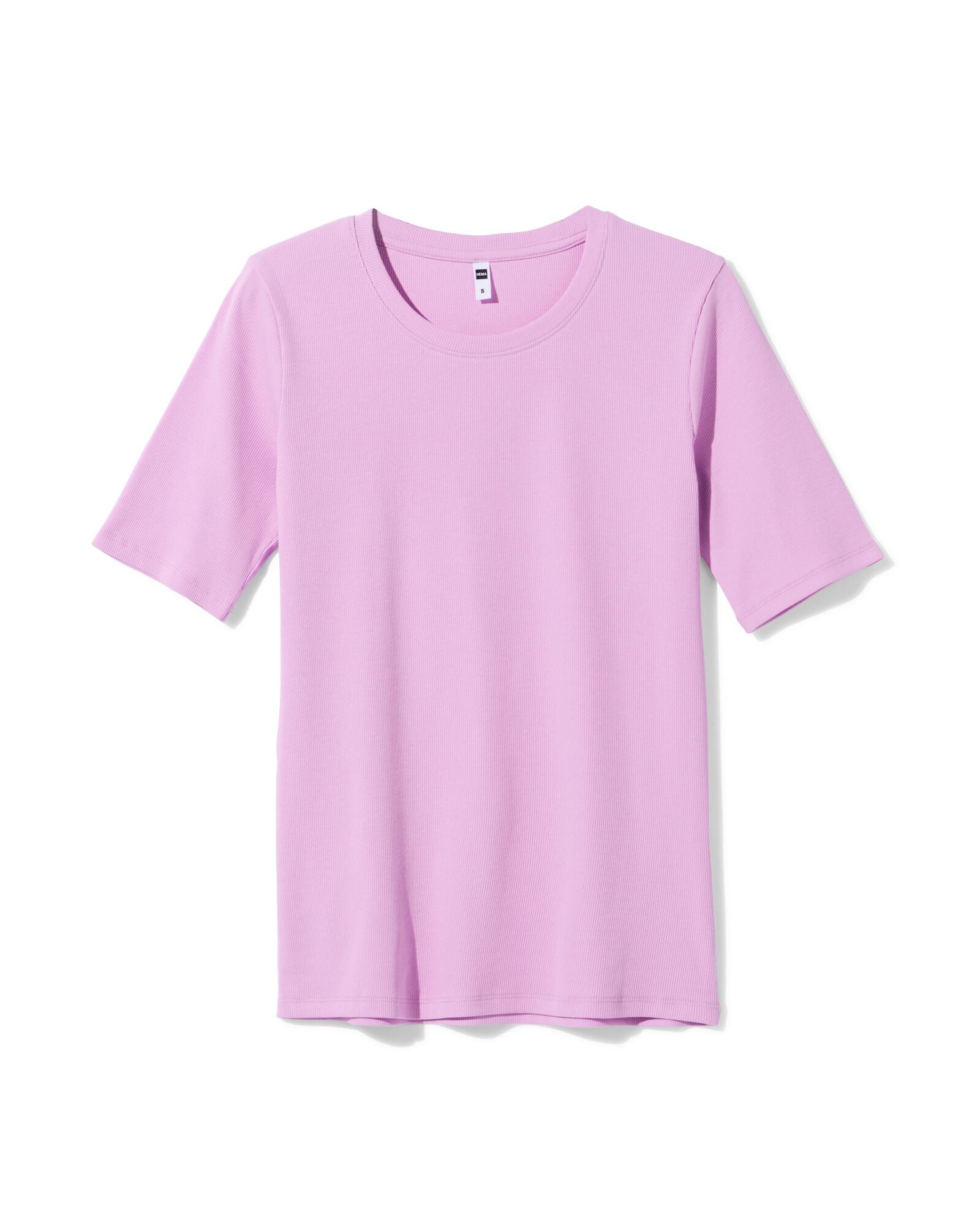 Damen-T-Shirt Clara, normale Passform, gerippt lila lila - 36310760LILAC - HEMA