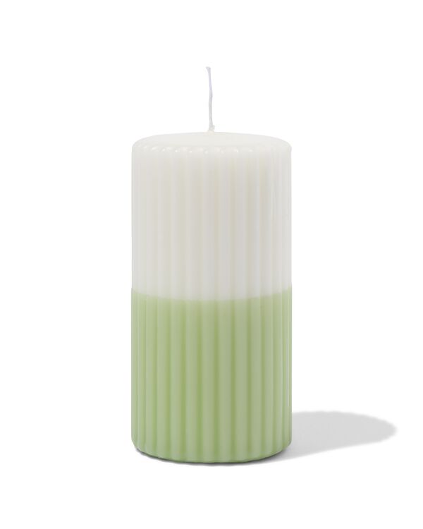 bougie pilier ⌀7 x 13 cm nervur&eacute;e ivoire-vert clair - 13509072 - HEMA