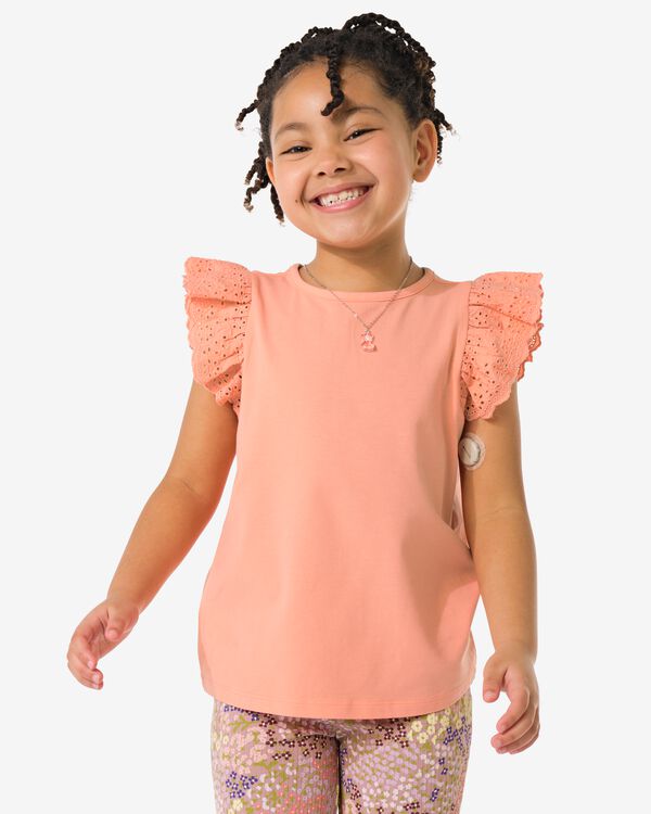 kindersinglets jersey geborduurd - 2 stuks koraal koraal - 30824506CORAL - HEMA