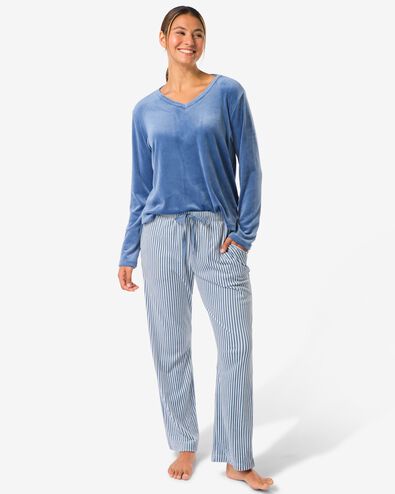 pantalon relax femme velours ray&eacute; bleu moyen bleu moyen - 23401080MIDBLUE - HEMA