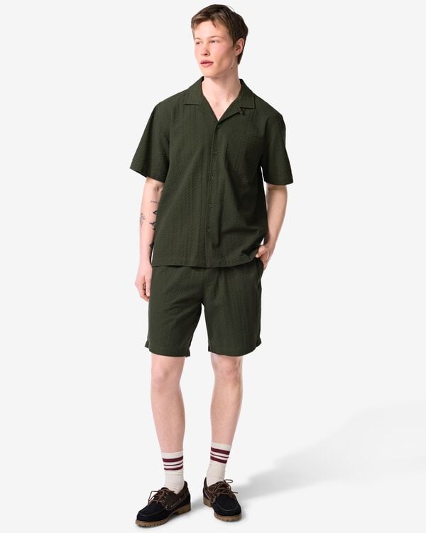 herenshort Sem regular fit seersucker donkergroen donkergroen - 2132330DARKGREEN - HEMA