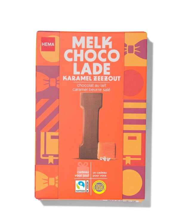 chocoladeletter melk karamel zeezout I 135g - 24415109 - HEMA