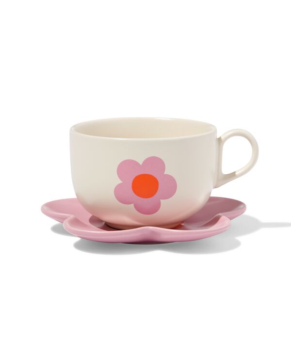 kop en schotel 220ml bloem - 61130108 - HEMA