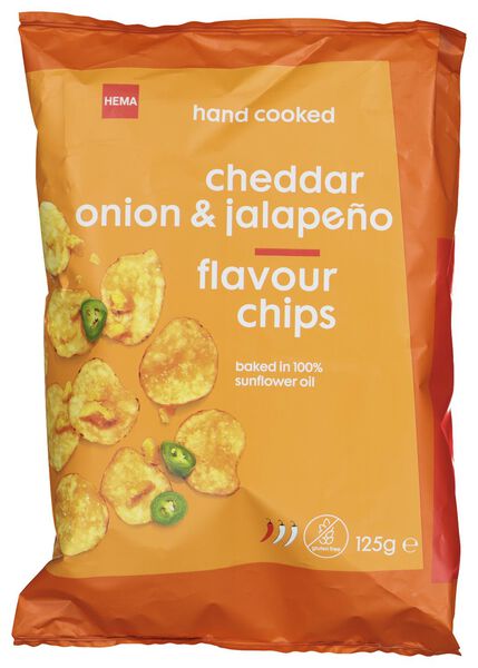 chips au cheddar, oignon, jalapeno 125g - 10675012 - HEMA