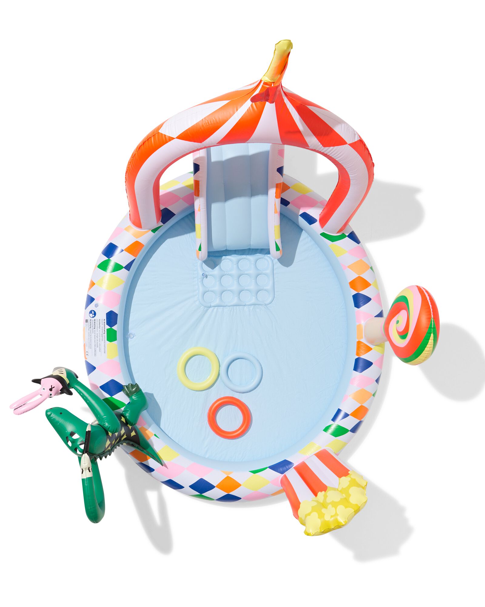 Spielplanschbecken, 185 &times; 165 cm, mit Rutsche, Wasserspritze und Ringwurfspiel - 15800078 - HEMA