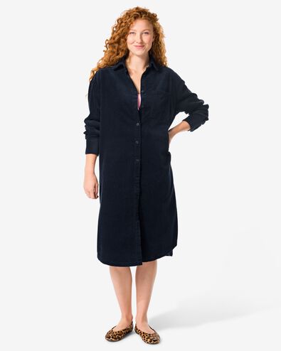 damesjurk Lena corduroy blauw - 36203370BLUE - HEMA