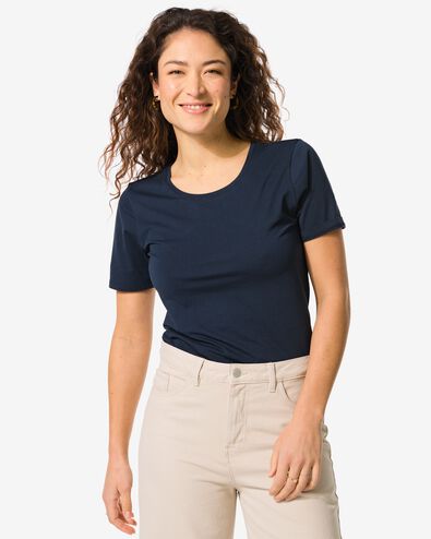dames T-shirt slim fit o-hals donkerblauw donkerblauw - 36301080DARKBLUE - HEMA