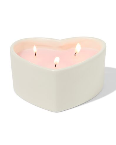 kaars drie lonten 13x10cm keramiek hartvorm roze - 61100258 - HEMA