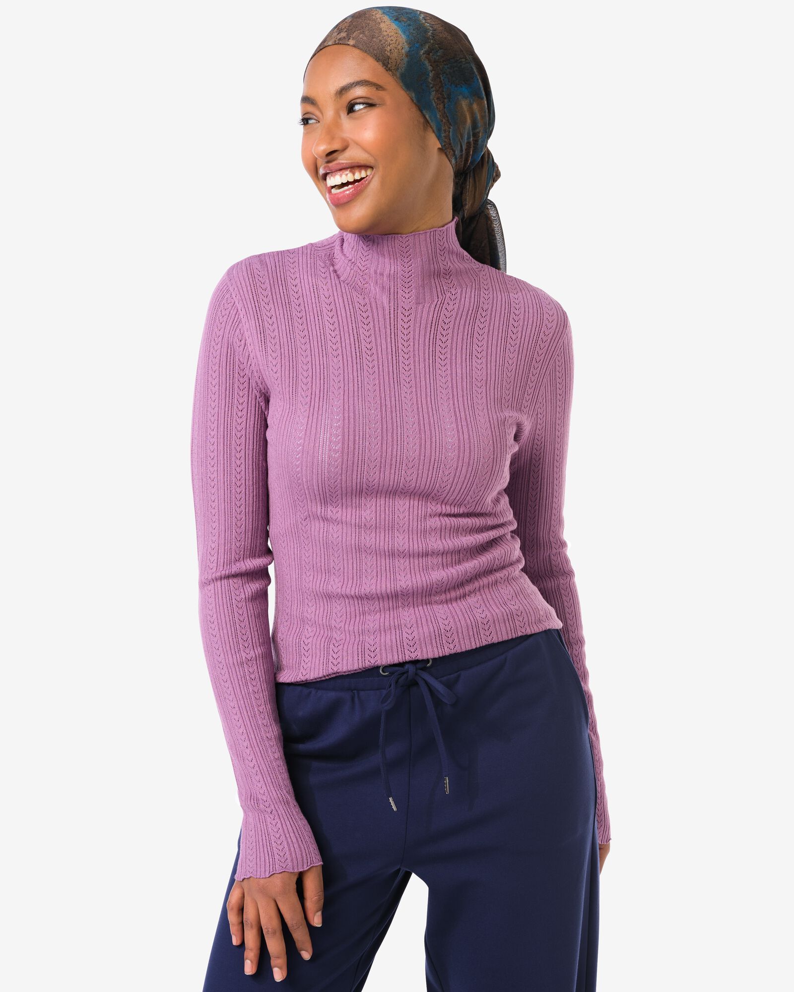 dames T-shirt Charlie pointelle paars paars - 36206240PURPLE - HEMA