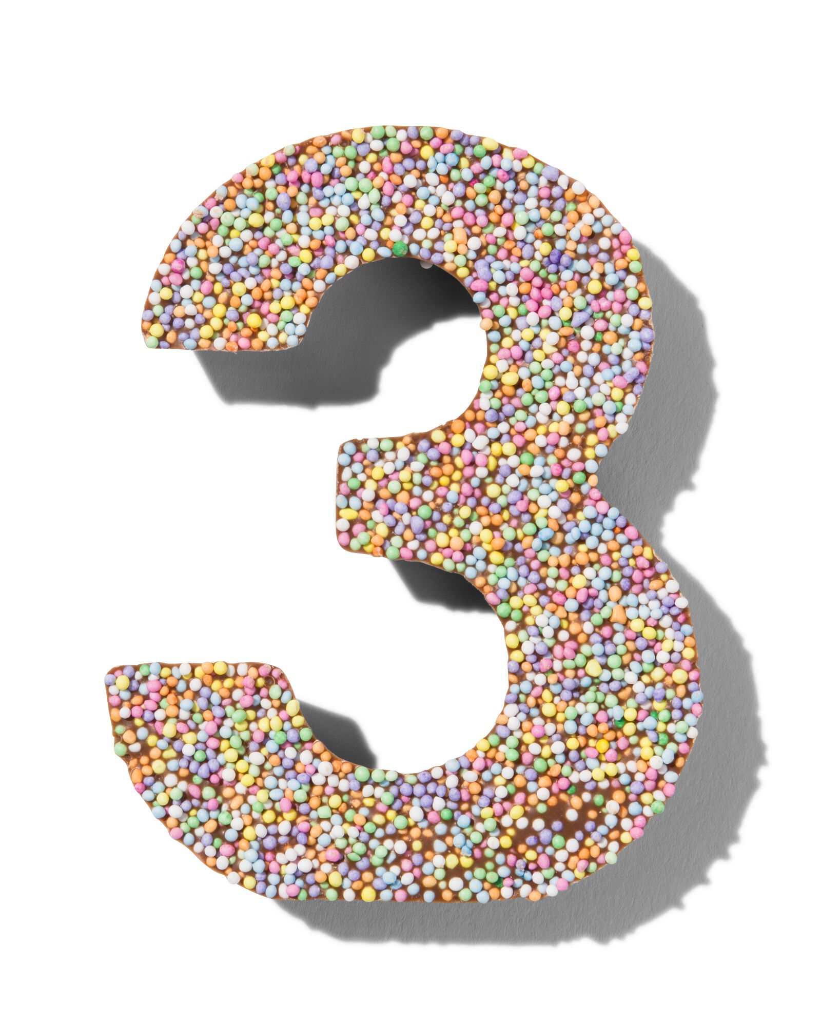 chiffre de fête 3 en chocolat avec perles multicolores - 10360004 - HEMA