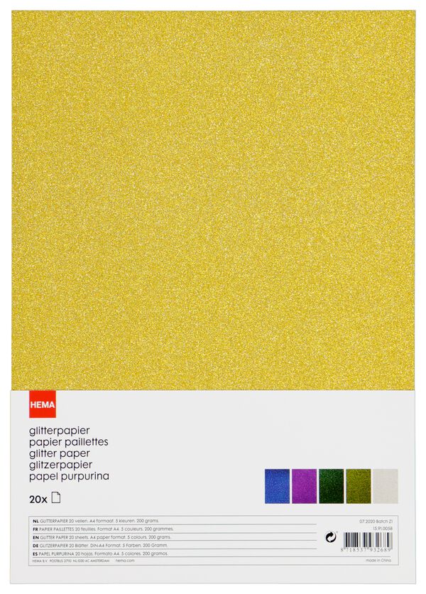 glitterpapier A4 - 20 stuks - 15910058 - HEMA