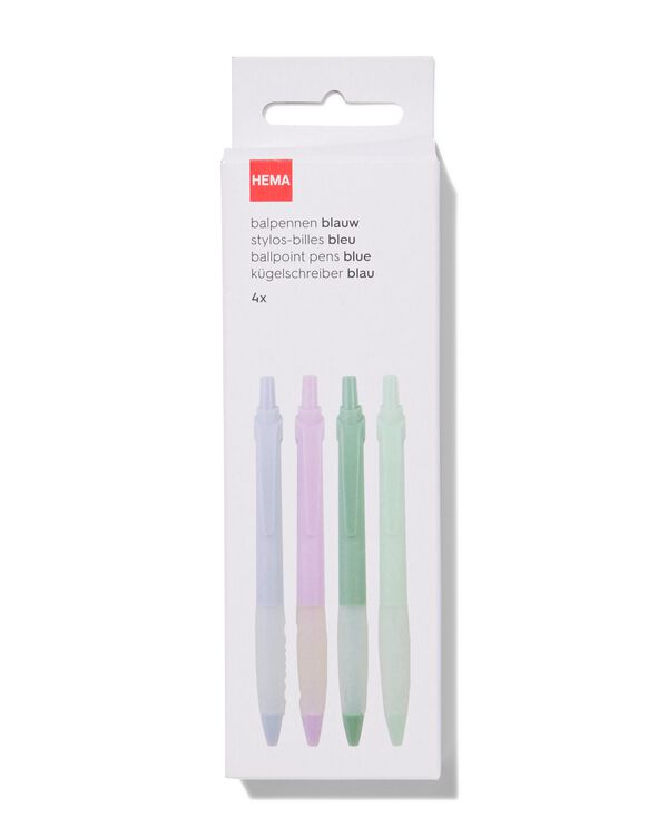 4 stylos à bille encre bleue avec caoutchouc - 14400423 - HEMA