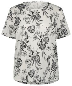 t-shirt femme Annie avec fleurs lin/coton blanc blanc - 1000027863 - HEMA