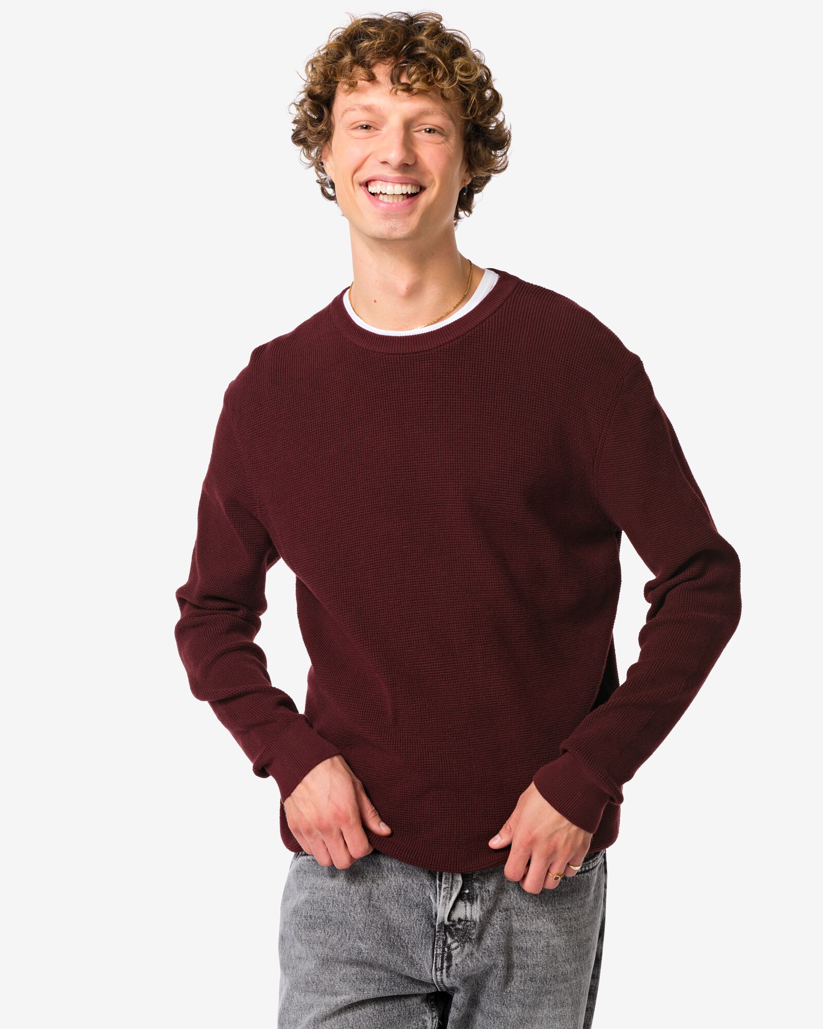 herentrui Lars wafel donkerrood - 2140700DARKRED - HEMA