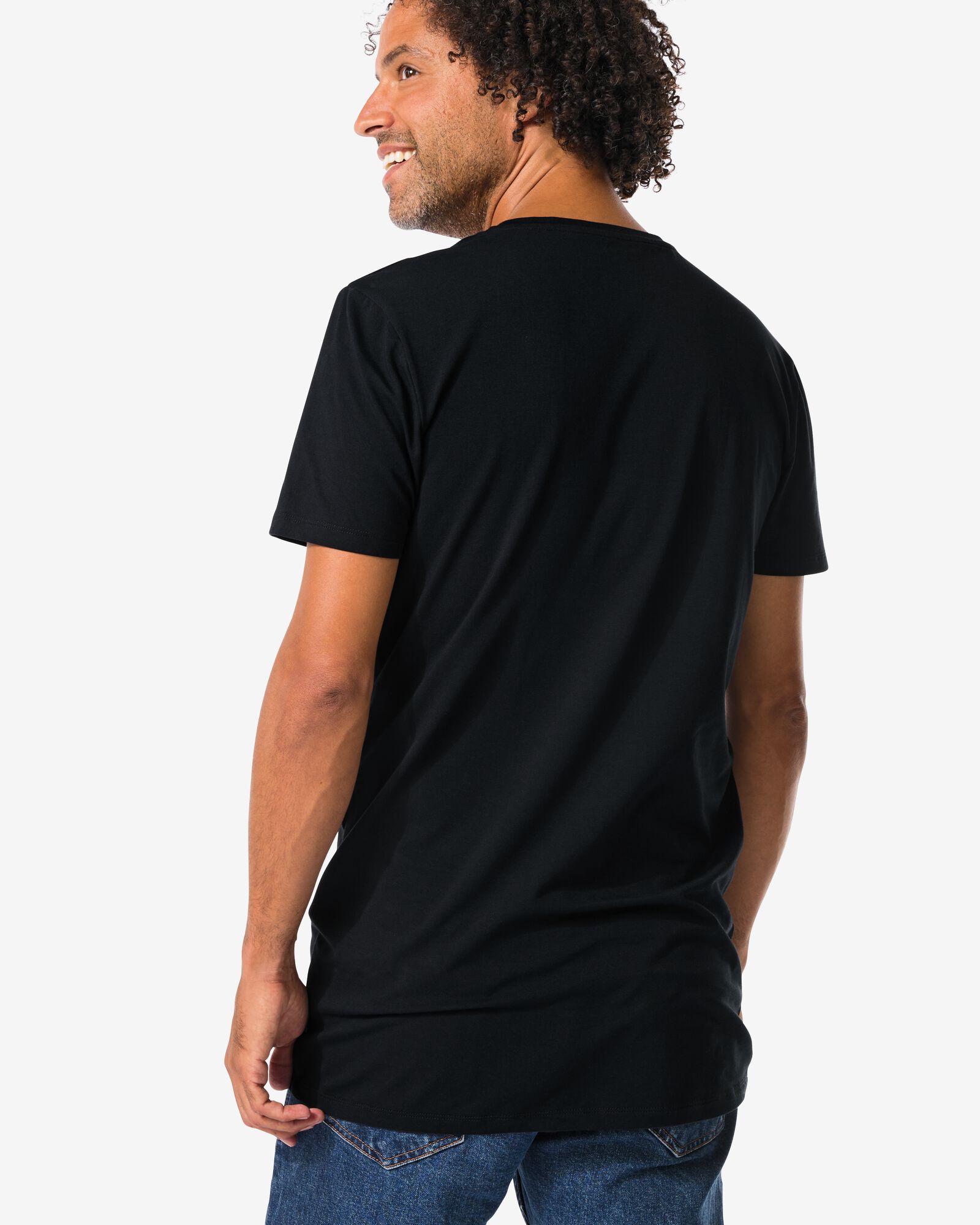 heren T-shirts slimfit o-hals extra lang - 2 stuks zwart zwart - 34290590BLACK - HEMA